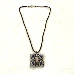 Antioch Pendant Metal Locket Necklace and Purple Velour Bookmark